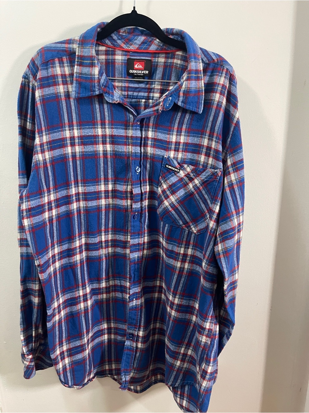 Quiksilver Blue Plaid Flannel Button Down Shirt Men’s XL